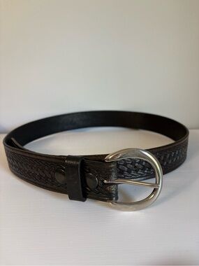 Vintage Tex Shoemaker Leather Basketweave Belt 36 Solid Brass Luxe Cowboy Core